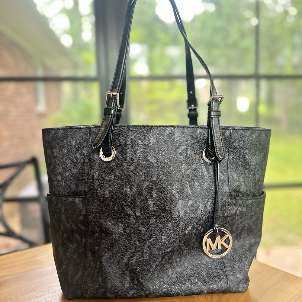 Michael Kors Black Leather Tote with Gold Hardware